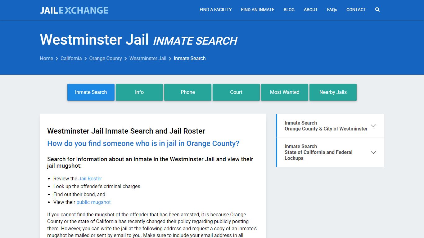 Inmate Search: Roster & Mugshots - Westminster Jail, CA