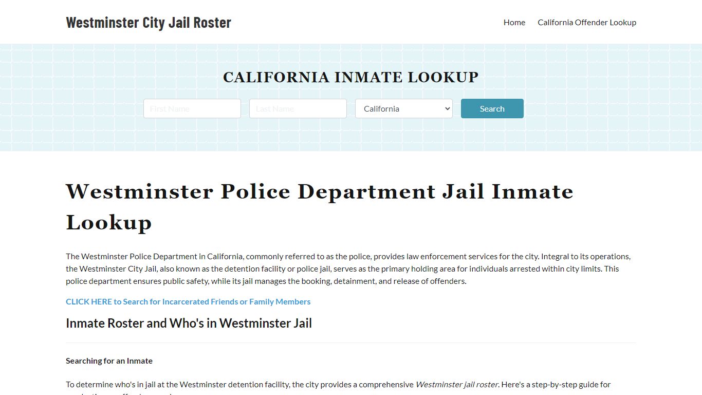 Westminster Police Department & City Jail, CA Inmate Roster, Arrests ...