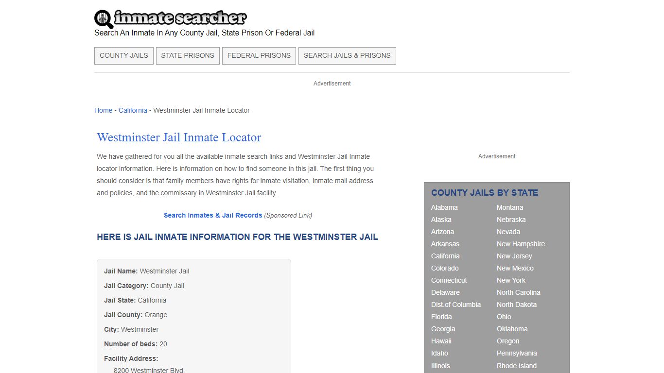 Westminster Jail Inmate Locator - Inmate Searcher